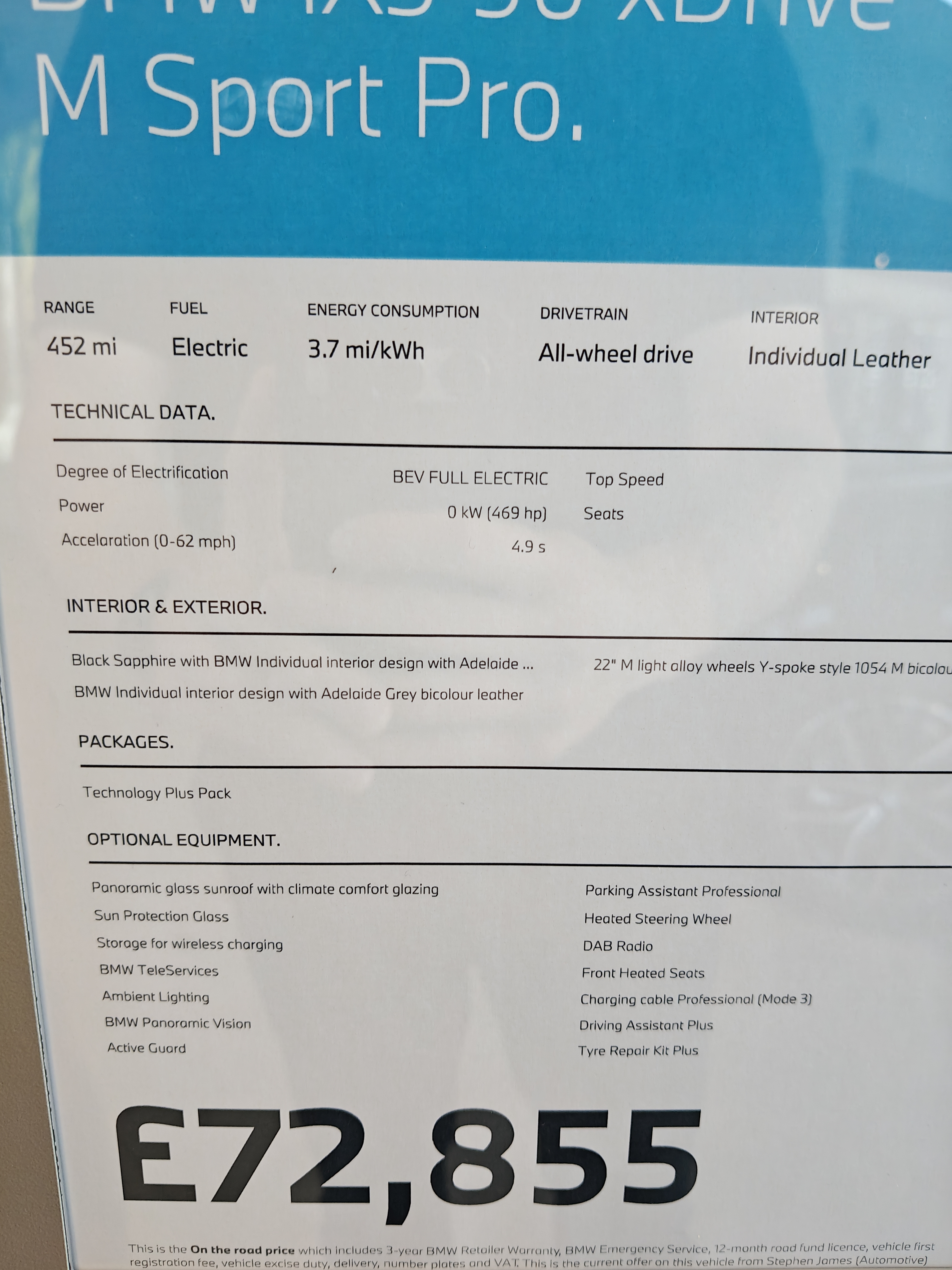BMW iX3 M Sport Pro technical data - 452mi range, 469hp, 4.9s 0-62